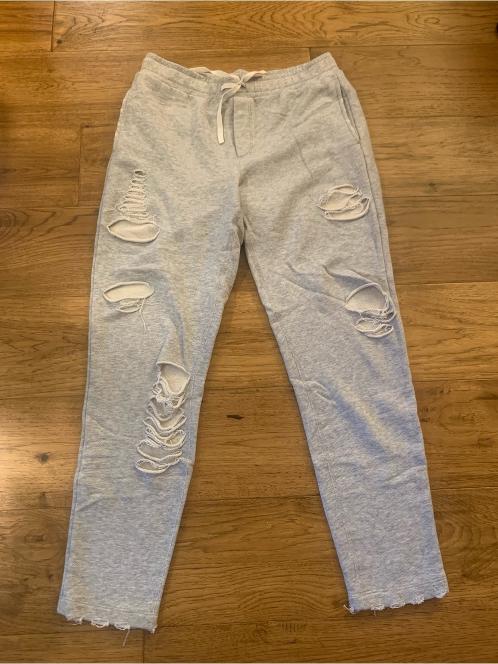 Light Gray Distressed women’s Sweatpants - Drawstring Waist